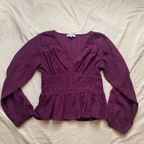 Sam Edelman | Smocked Peplum Blouse | Plum Purple | Size M - Picture 1 of 3